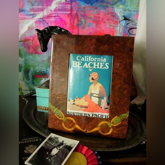 RARE Vintage Burl Wood Bit Detail GUCCI PICTURE Photo Art FRAME Desk Accessory - Picture 3 of 9